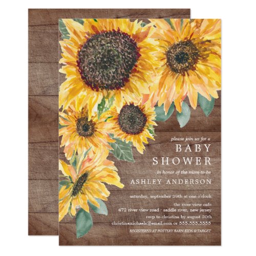 Rustic Autumn Sunflowers Floral Baby Shower Invitation