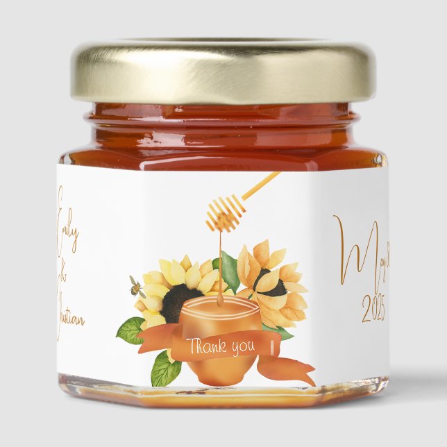 Rustic Autumn Sunflowers  Honey Jar Favors (Front)