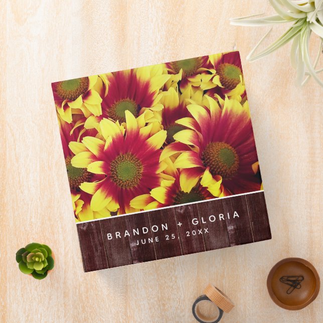 Rustic Autumn Sunflowers on Fence Wedding 3 Ring Binder (In Situ)