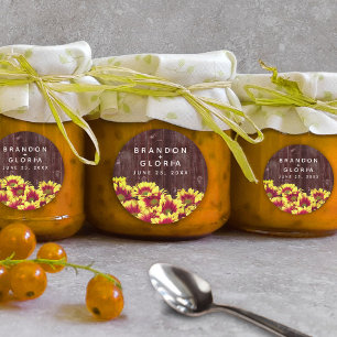 Rustic Autumn Sunflowers on Fence Wedding Classic Round Sticker