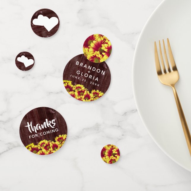 Rustic Autumn Sunflowers on Fence Wedding Confetti (Group)