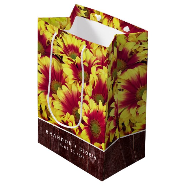 Rustic Autumn Sunflowers on Fence Wedding Medium Gift Bag (Front Angled)