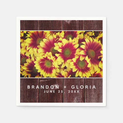 Rustic Autumn Sunflowers on Fence Wedding Napkins