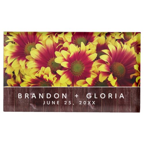 Rustic Autumn Sunflowers on Fence Wedding Place Card Holder