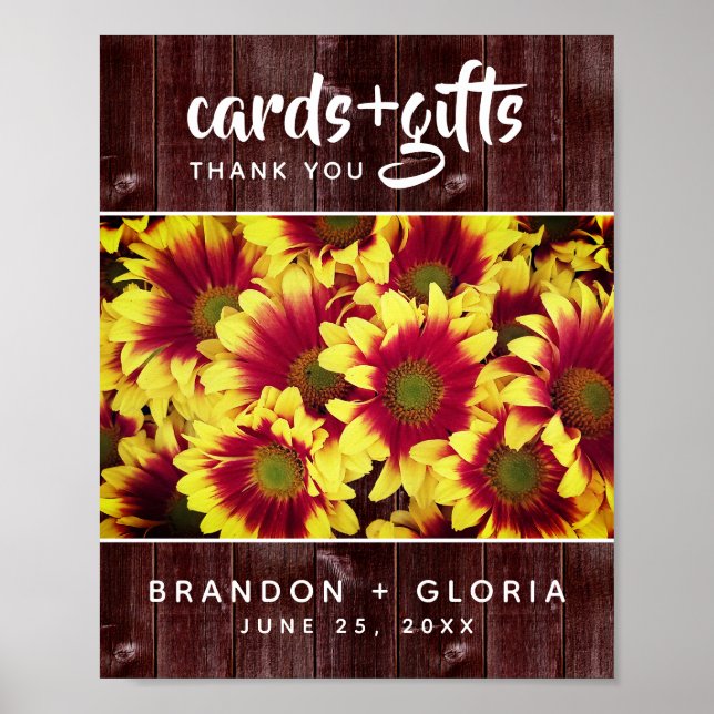 Rustic Autumn Sunflowers on Fence Wedding Poster (Front)