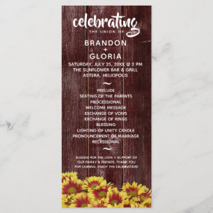 Rustic Autumn Sunflowers on Fence Wedding Program