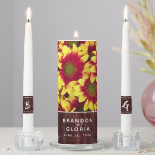 Rustic Autumn Sunflowers on Fence Wedding Unity Candle Set