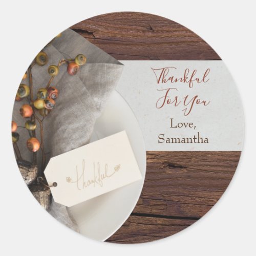 Rustic Autumn Table Setting Thanksgiving Dinner Classic Round Sticker