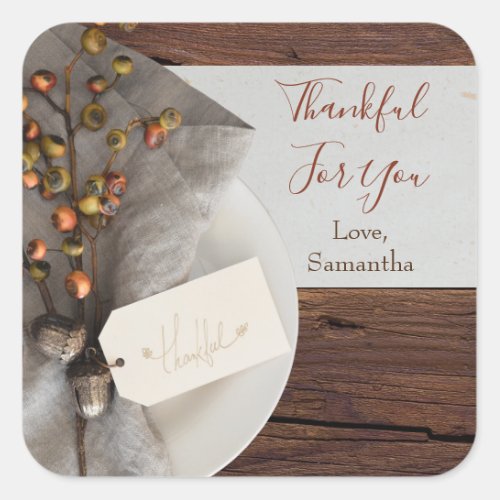 Rustic Autumn Table Setting Thanksgiving Dinner Square Sticker