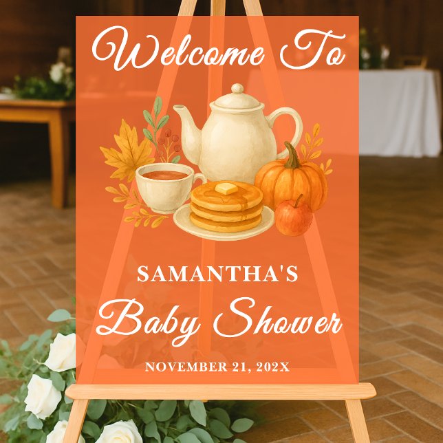 Rustic Autumn Tea Party Baby Shower Welcome Acrylic Sign (Creator Uploaded)