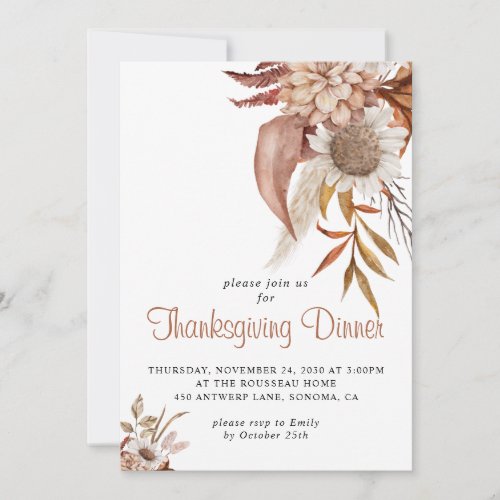 Rustic Autumn Terracotta Floral Thanksgiving  Invi Invitation