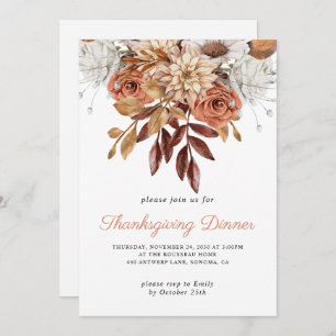 Rustic Autumn Terracotta Floral Thanksgiving  Invitation