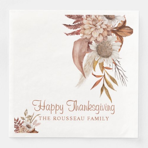 Rustic Autumn Terracotta Floral Thanksgiving  Pape Paper Dinner Napkins