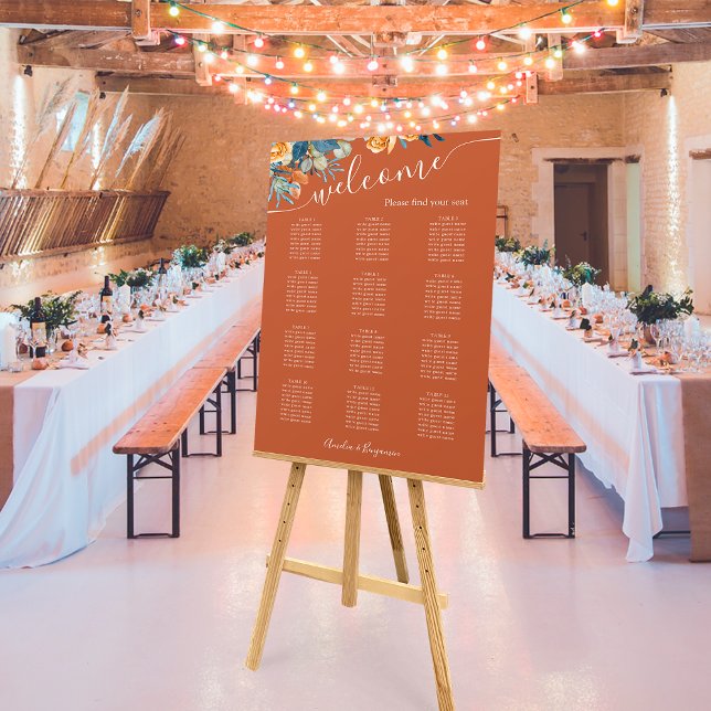 Rustic Autumn Terracotta Navy Blue Rust Wedding Foam Board (Creator Uploaded)