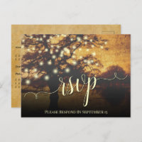Rustic Autumn Tree & Lights Parchment Wedding RSVP