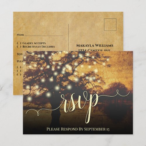 Rustic Autumn Tree & Lights Parchment Wedding RSVP
