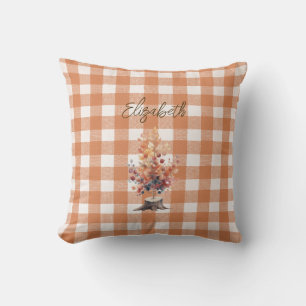 Rustic Autumn Tree Personalized Gingham Throw Pillow