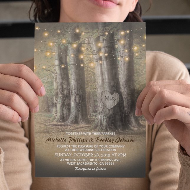 Rustic Autumn Tree & String Lights Wedding Invitation (Creator Uploaded)