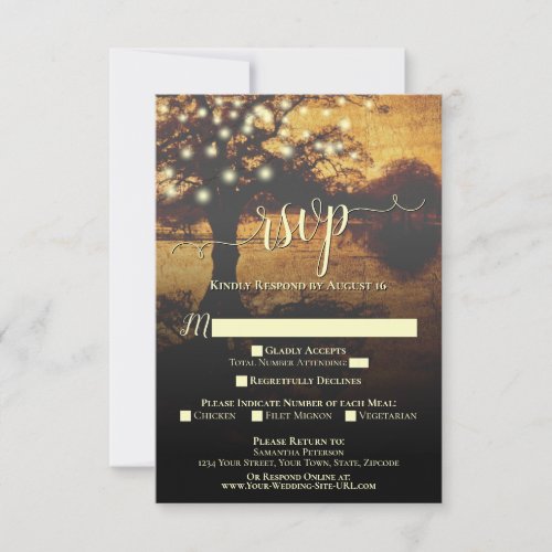 Rustic Autumn Tree with Lights Elegant Wedding RSVP Card