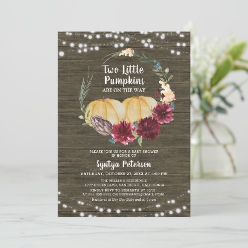  Rustic Autumn Two Little Pumpkins Baby Shower  Invitation