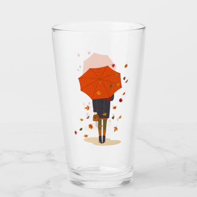 Rustic Autumn Umbrella Girl Glass (Front)