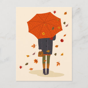 Rustic Autumn Umbrella Girl Postcard