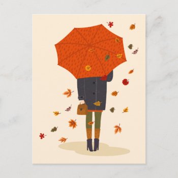 Rustic Autumn Umbrella Girl Postcard by HolidayBug at Zazzle