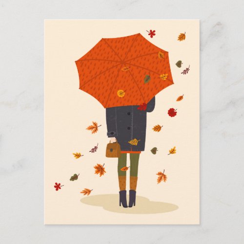 Rustic Autumn Umbrella Girl Postcard