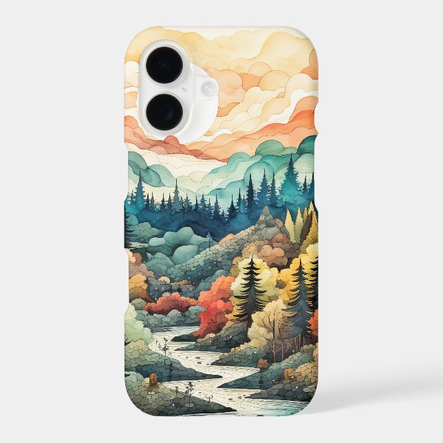 Rustic Autumn Valley Illustration Art iPhone Case (Back)