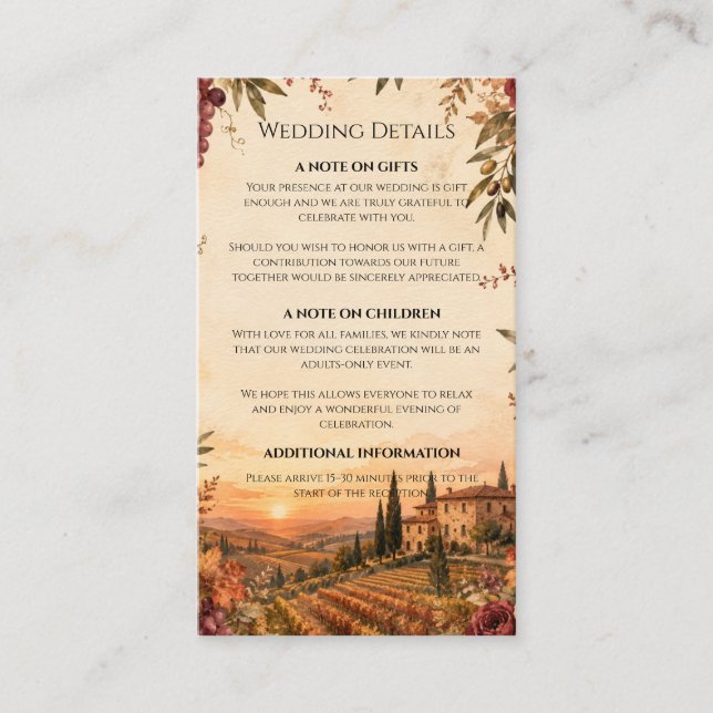 Rustic Autumn Vineyard Wedding  Enclosure Card (Front)