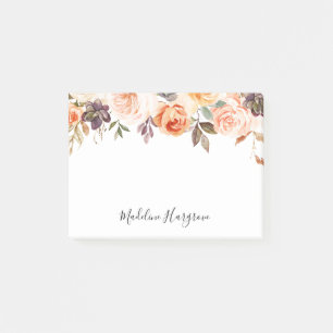 Rustic Autumn Watercolor Floral Personalized Post-it Notes