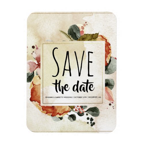 Rustic Autumn Watercolor Floral Save the Date Magnet