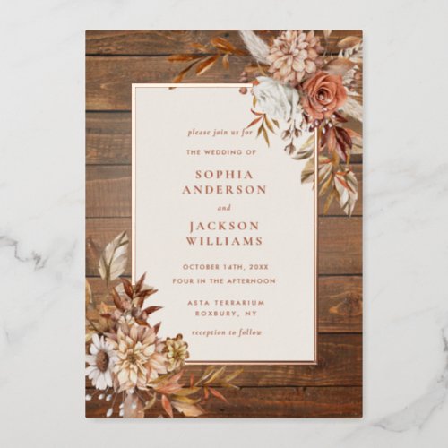 Rustic Autumn Watercolor Floral Wedding   Foil Inv Foil Invitation