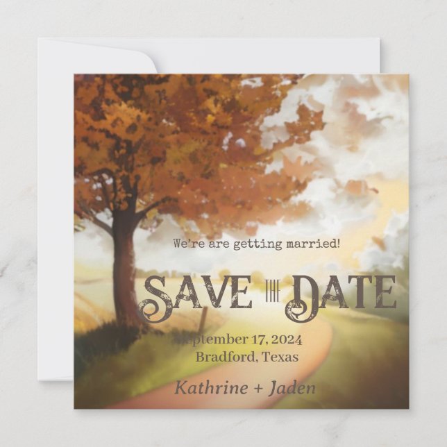 Rustic Autumn Watercolor Path Save The Date (Front)