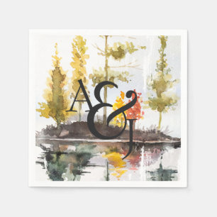 Rustic Autumn Watercolor Pines Personalized Napkins