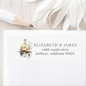 Rustic Autumn Watercolor Pines Return Address Label