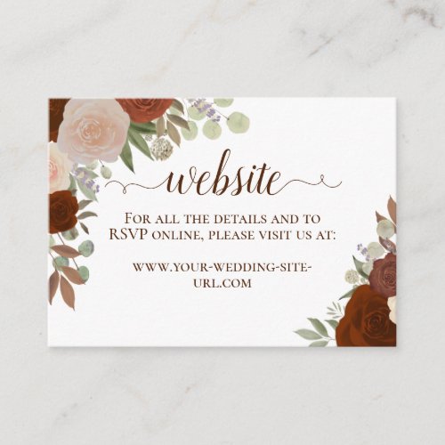 Rustic Autumn Watercolor Roses Wedding Website Enclosure Card