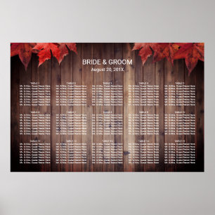Rustic Autumn Wedding 15 Tables Seating Chart