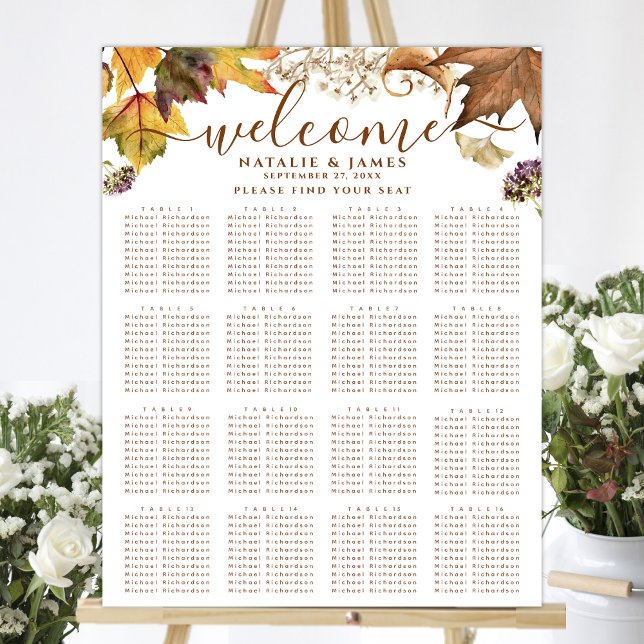 Rustic Autumn Wedding 16 Table Seating Poster (Creator Uploaded)