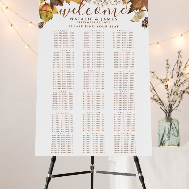 Rustic Autumn Wedding 18 Table Seating Chart Foam Board (Creator Uploaded)