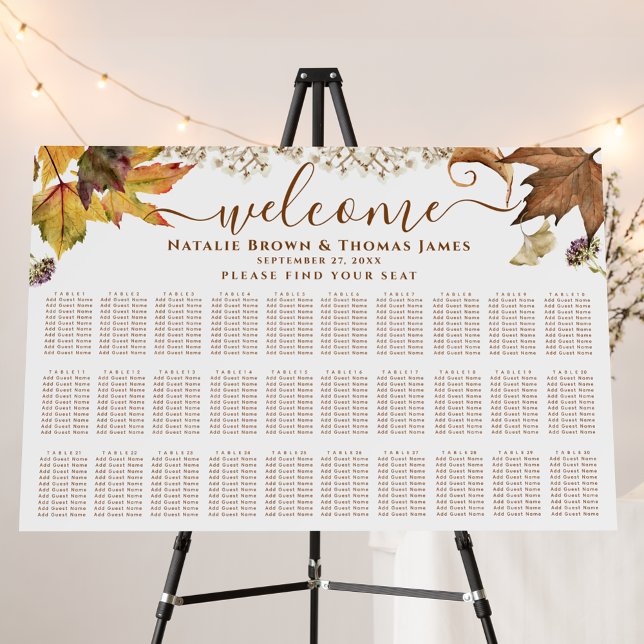 Rustic Autumn Wedding 30 Table Seating Chart Foam Board (Creator Uploaded)
