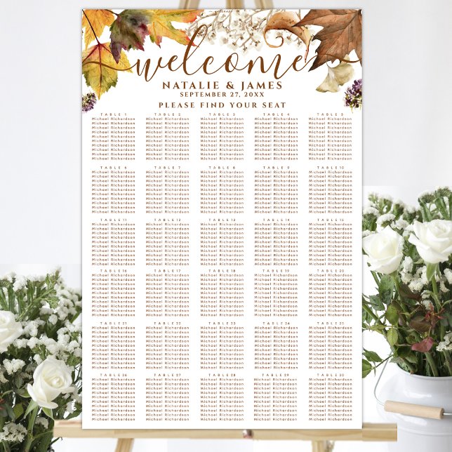 Rustic Autumn Wedding 30 Table Seating Poster (Creator Uploaded)