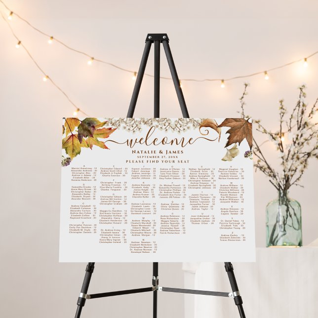 Rustic Autumn Wedding Alphabetical Seating Chart Foam Board (Creator Uploaded)
