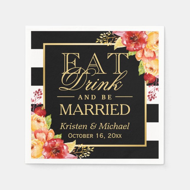 Rustic Autumn Wedding EAT Drink and Be Married Napkins (Front)