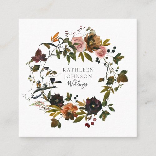 Rustic Autumn Wedding Floral Wreath Business Cards