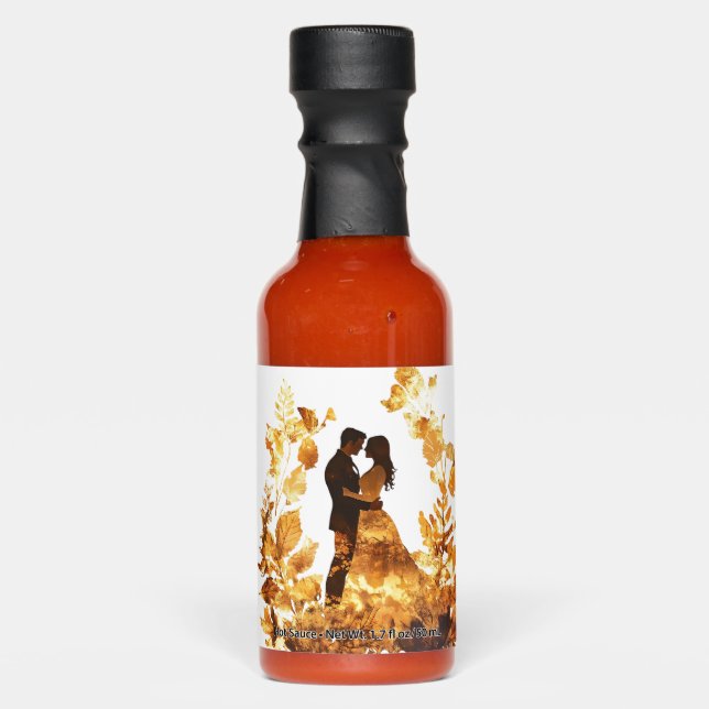 Rustic Autumn Wedding Hot Sauce Favor (Front)