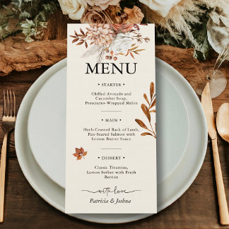 Rustic Autumn Wedding Menu Elegant Burnt Orange