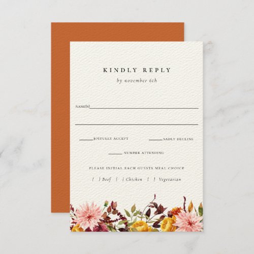 Rustic Autumn Wedding RSVP With Meal Choice Card