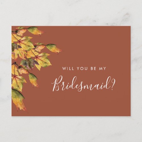 Rustic Autumn Wedding Will You Be My Bridesmaid Invitation Postcard