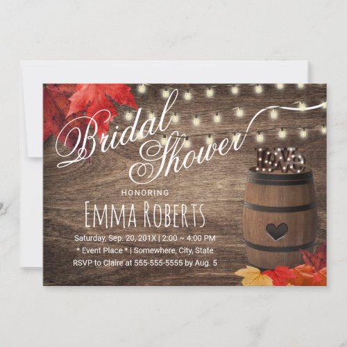 Rustic Autumn Wedding Wine Barrel Bridal Shower Invitation